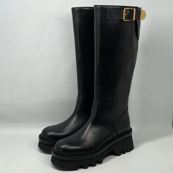 Chloe Leather Lug Sole Riding boots size 37.5 - Picture 1 of 16